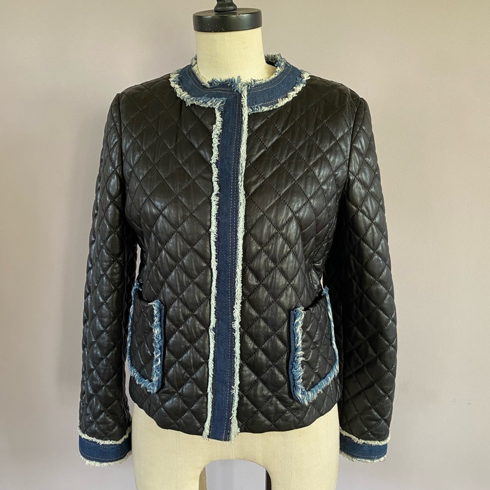 Dolce & Gabbana lamb skin quilted jacket with denim trim NWT.